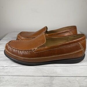 Johnston & Murphy Boys Leather Loafers Size 7 Brown Slip-On Dress Shoes M 28-398